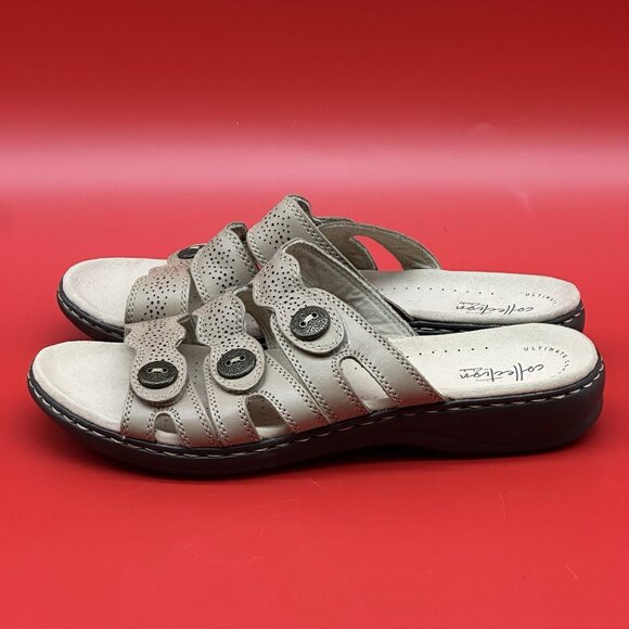 Clarks Leisa Grace Beige Sand Leather Slide Comfort Casual Sandals Size 11M NWT - Picture 4 of 11